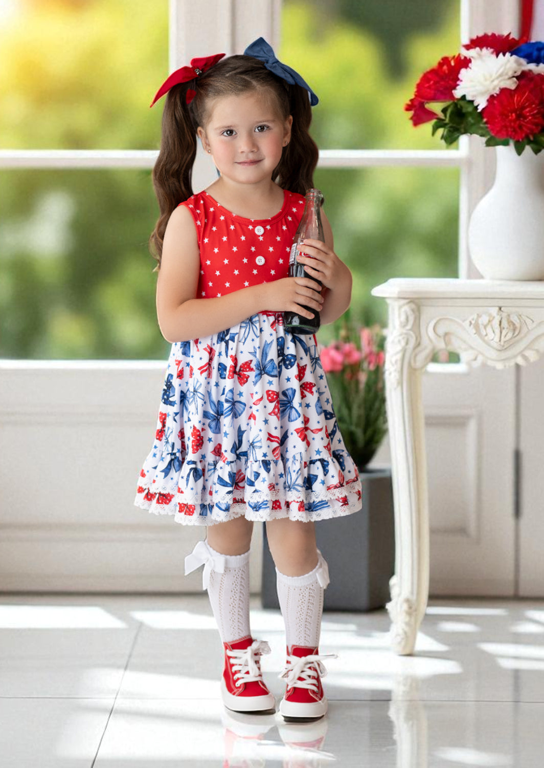 Baby Toddler Girls Red Stars & Bows Twirl Dress