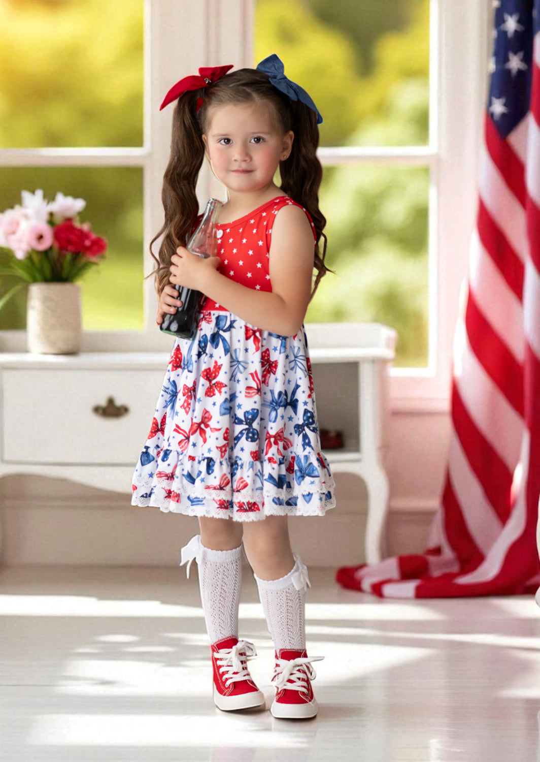 Baby Toddler Girls Red Stars & Bows Twirl Dress