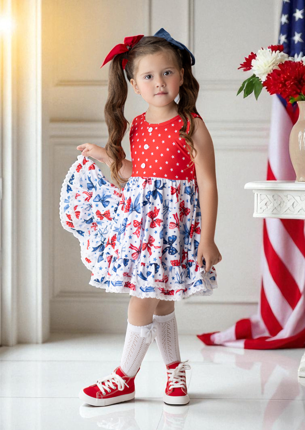 Baby Toddler Girls Red Stars & Bows Twirl Dress