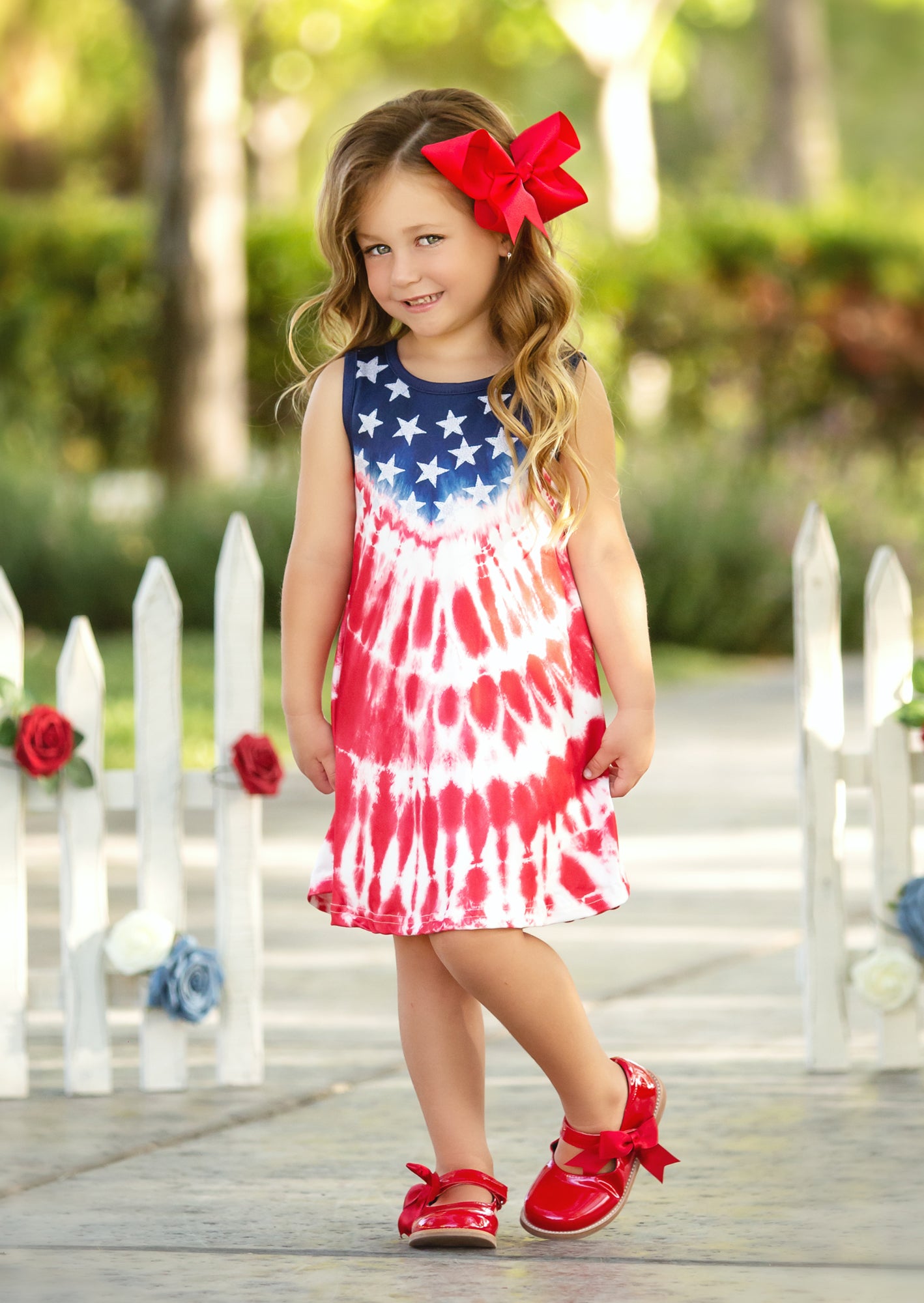 Toddler Girls Americana Red White & Blue Tie Dye Dress