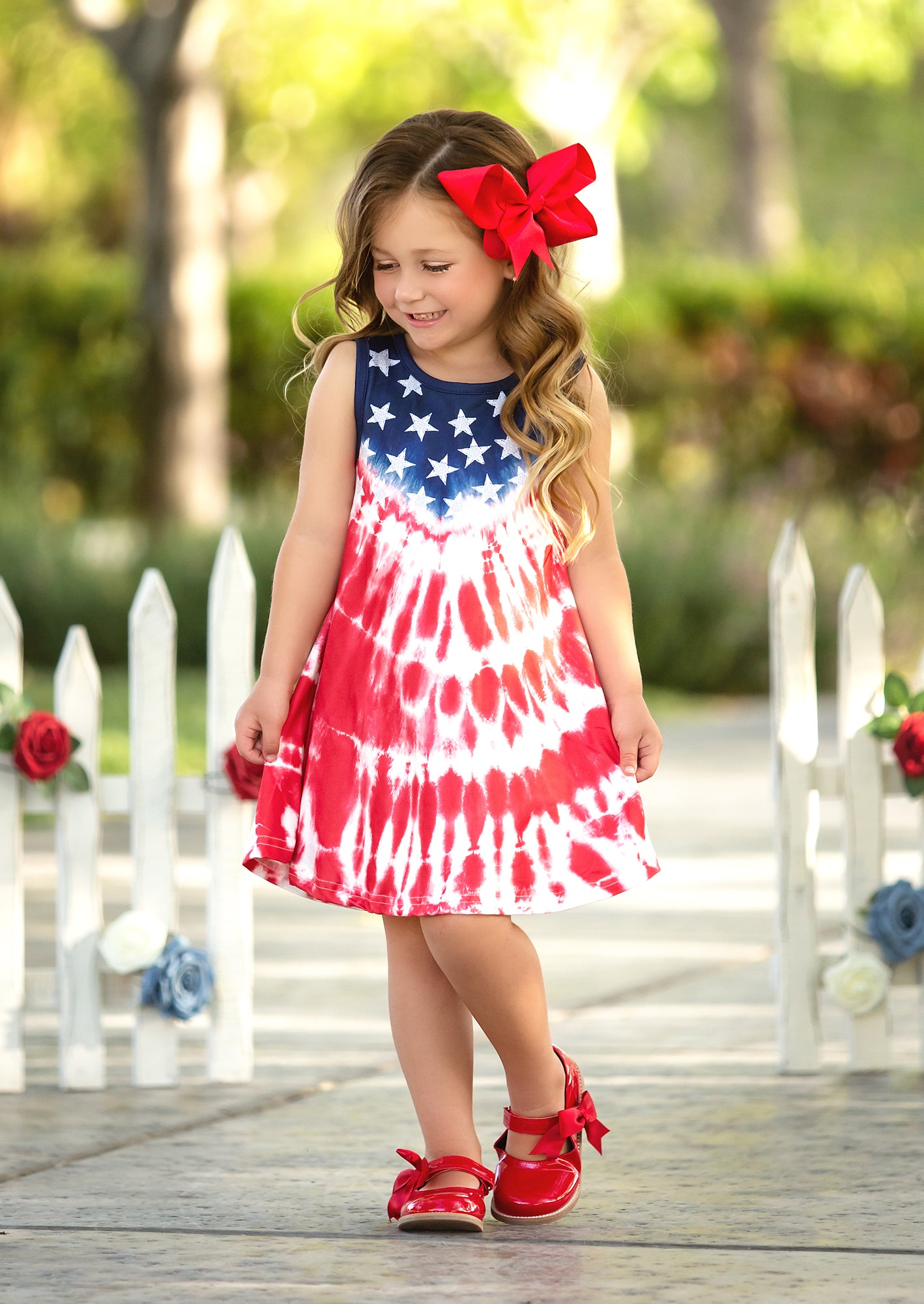Toddler Girls Americana Red White & Blue Tie Dye Dress