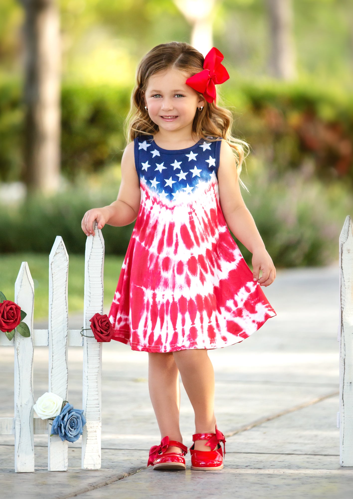 Toddler Girls Americana Red White & Blue Tie Dye Dress