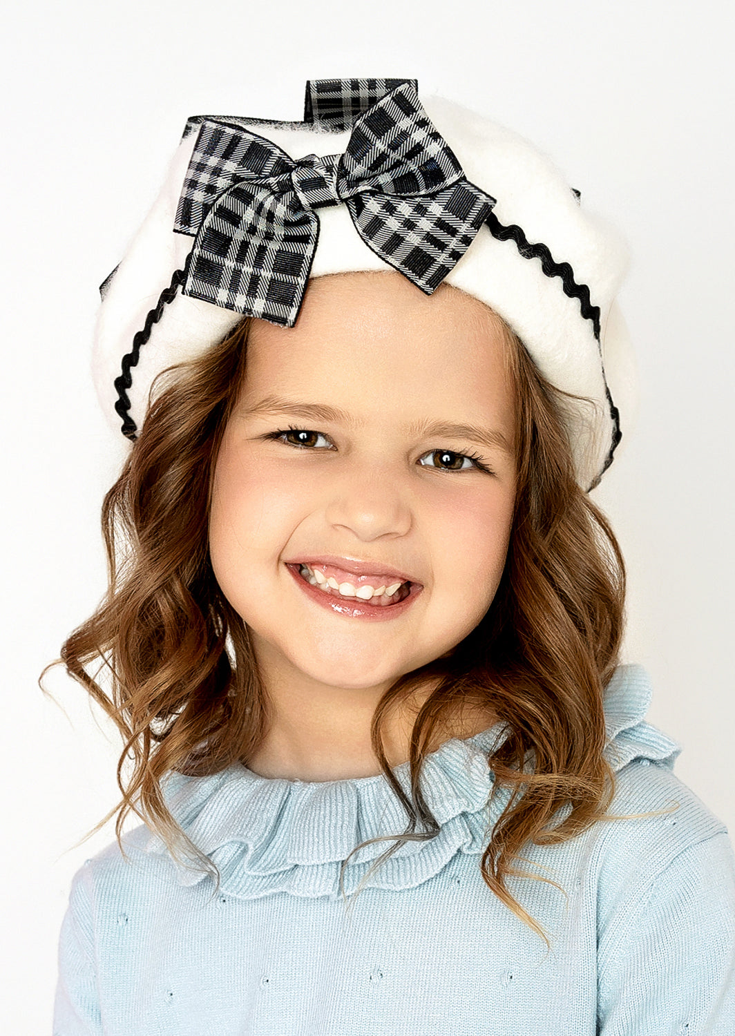 Toddler Girls Plaid Bow White Beret Hat for Kids