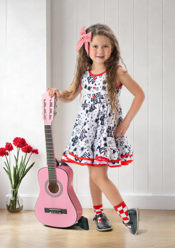 Toddler Girl Swiftie Era Twirl Dress in White