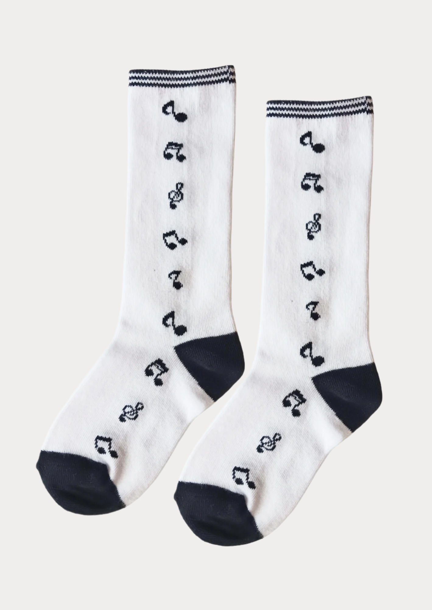 Girls Black White Print Knee Socks Black White Music