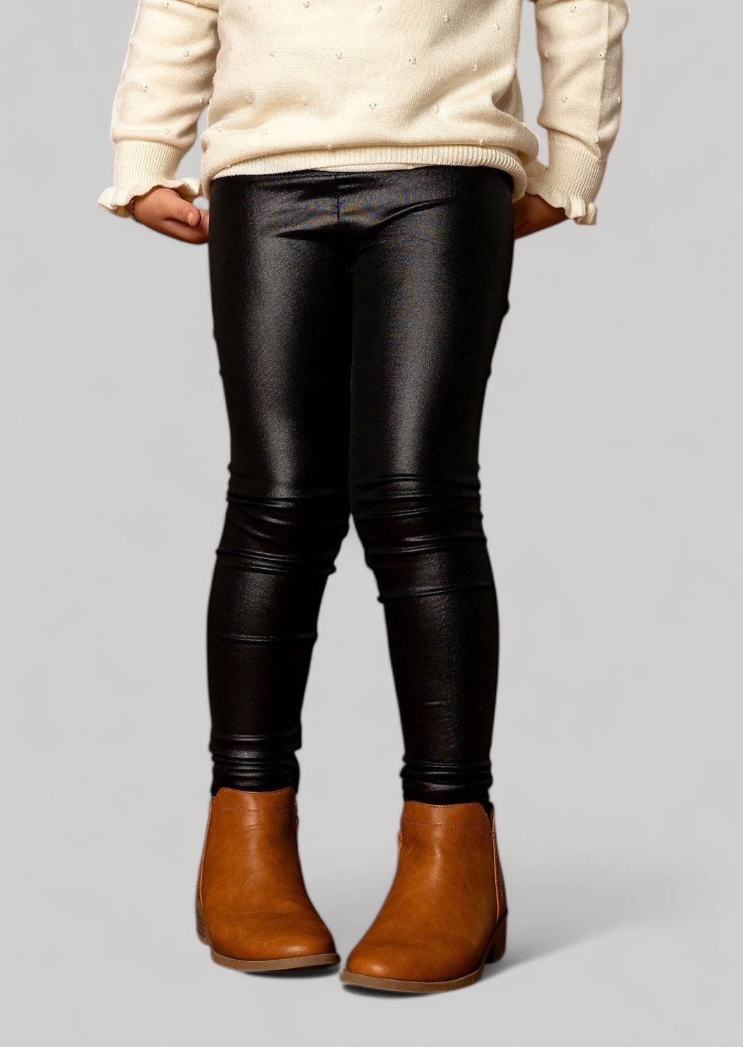girls and toddlers Faux Leather Black Leggings