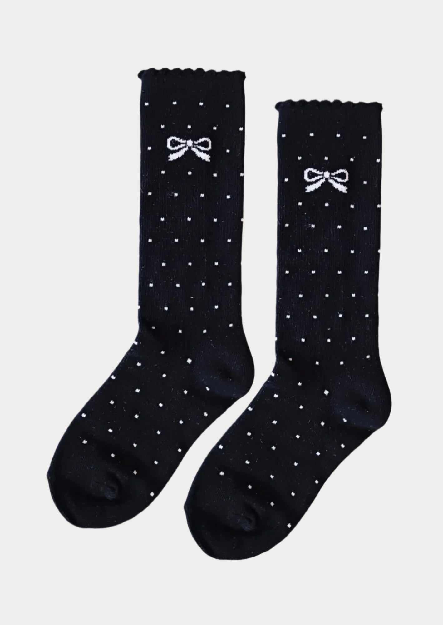Girls Black White Print Knee Socks Black Dot