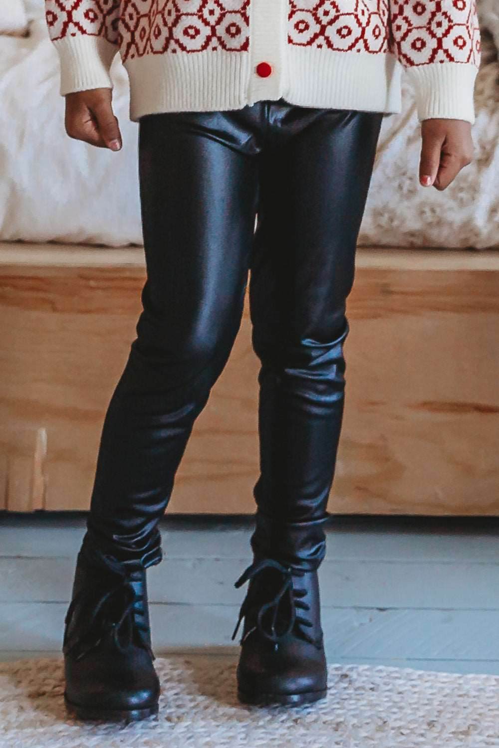 girls and toddlers Faux Leather Black Leggings