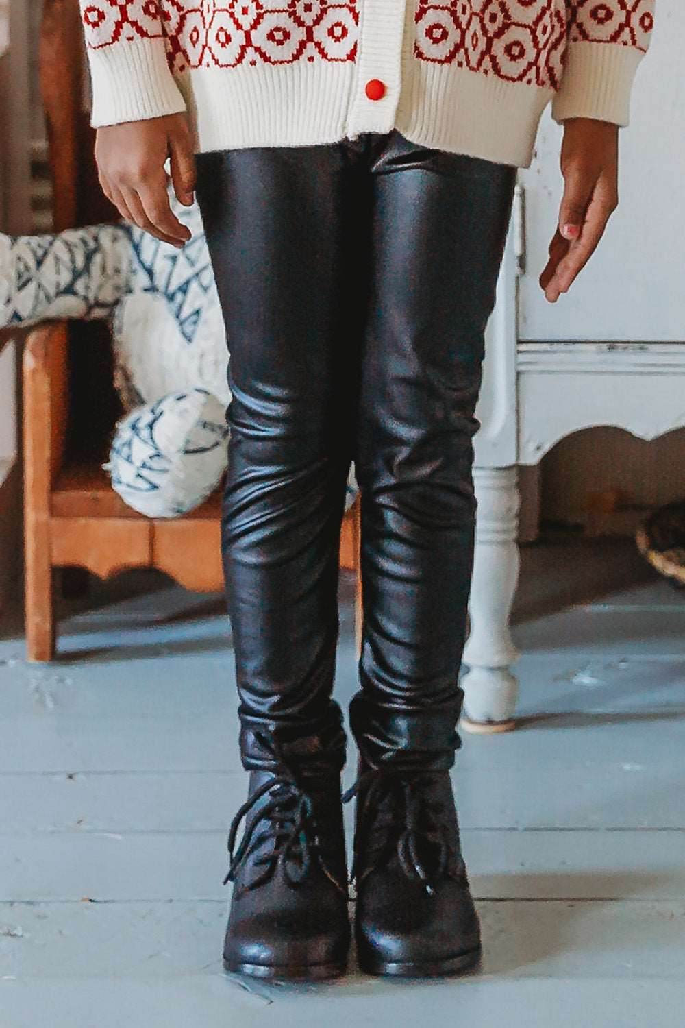 girls and toddlers Faux Leather Black Leggings
