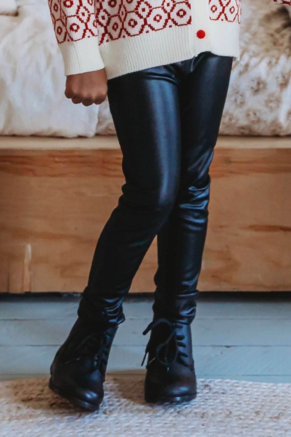 girls and toddlers Faux Leather Black Leggings
