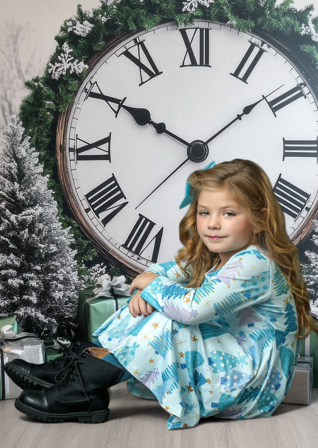 Toddler Girl Christmas Twirl Dress in Blue