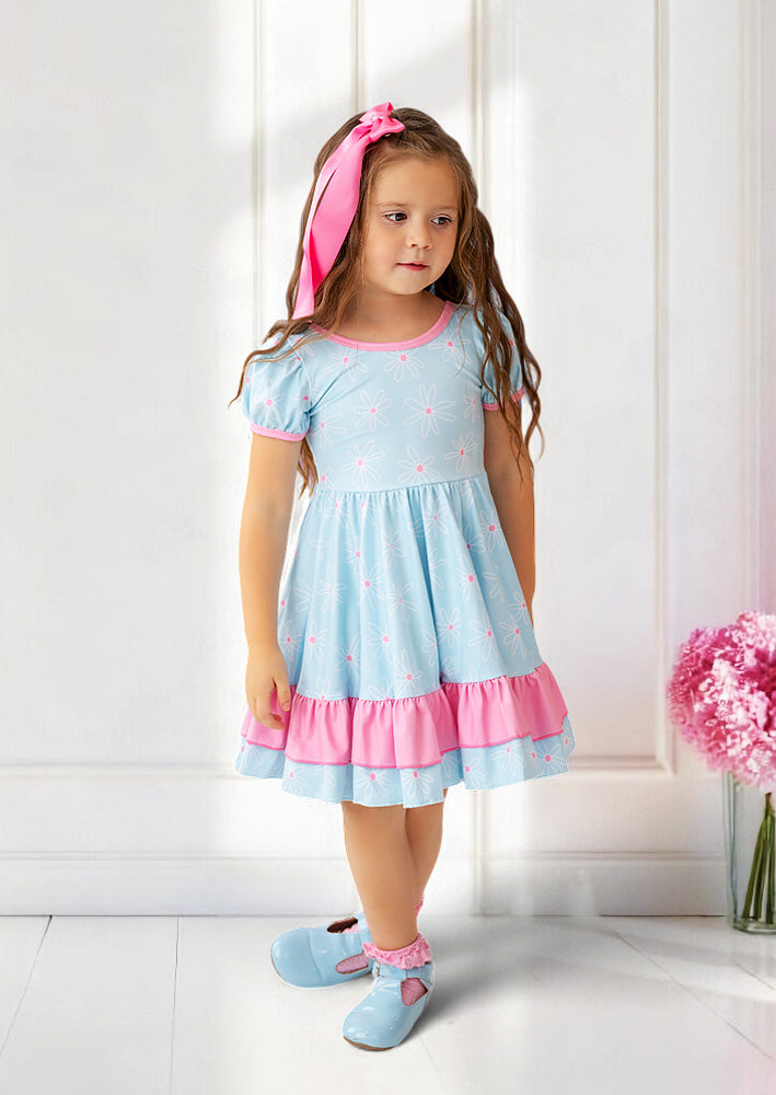 Daisy Charm Baby Toddler Girls Blue Twirl Dress