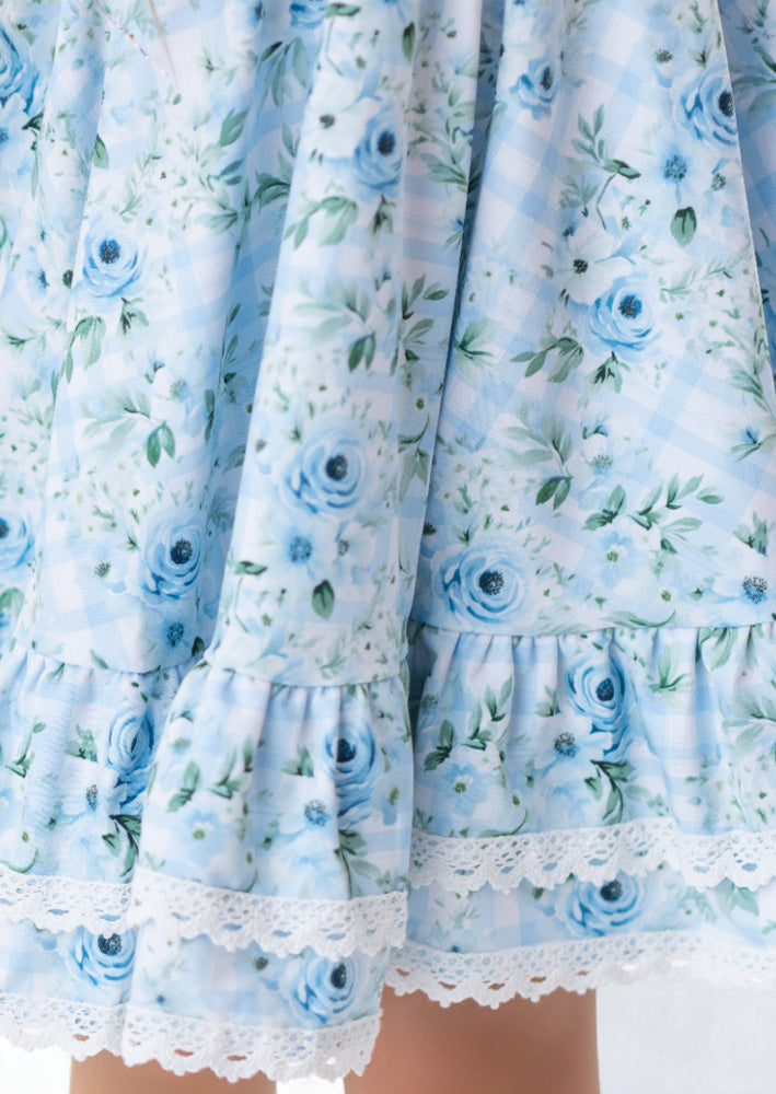 Toddler Girl Field of Roses Blue Twirl Dress