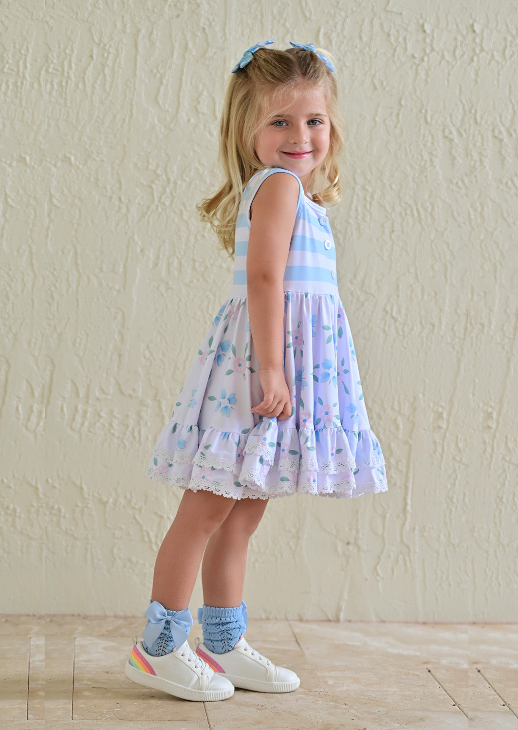 Spanish Knee High Bow Socks Blue