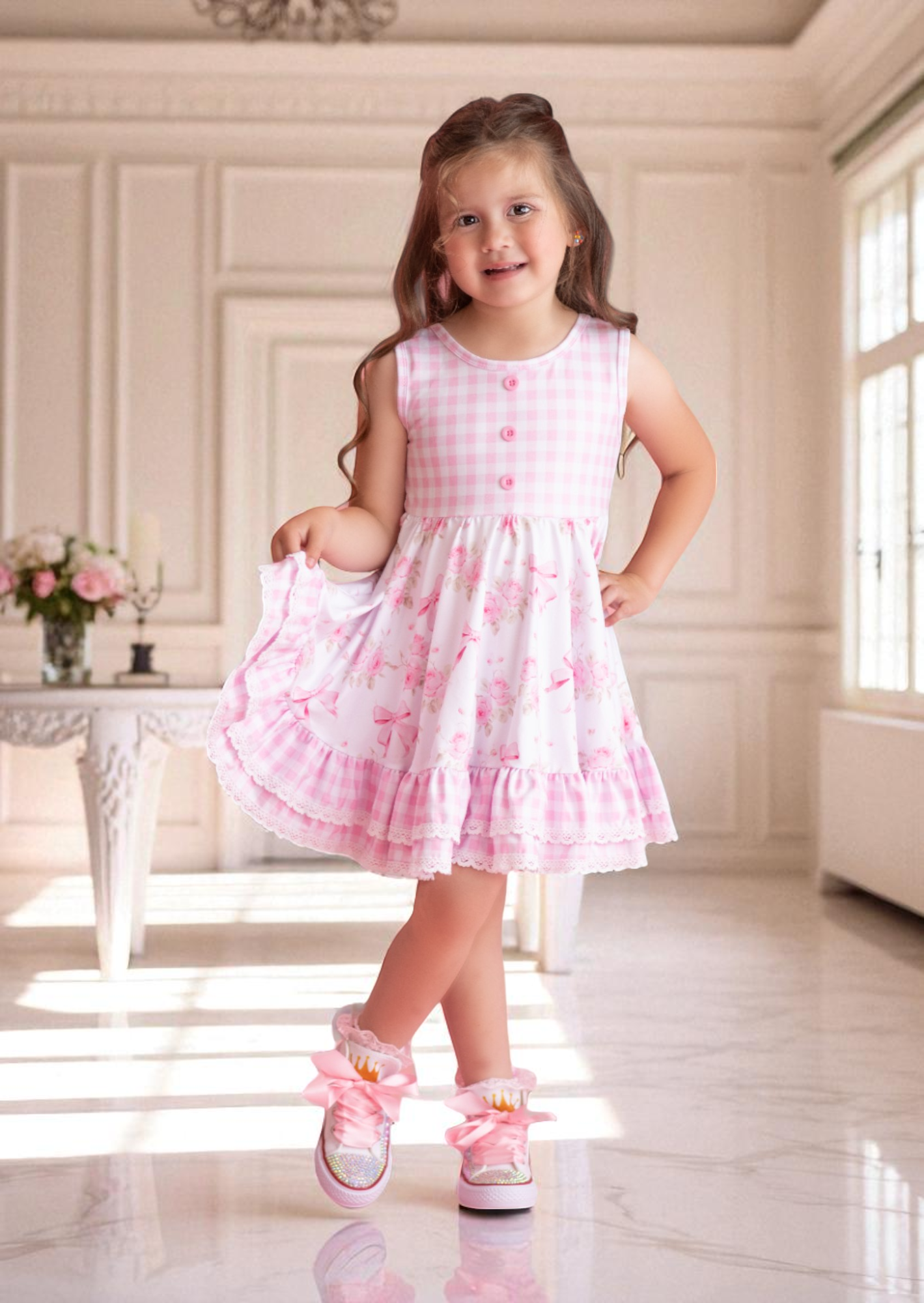 Baby Toddler & Girls Pink Ribbon Rose Twirl Dress