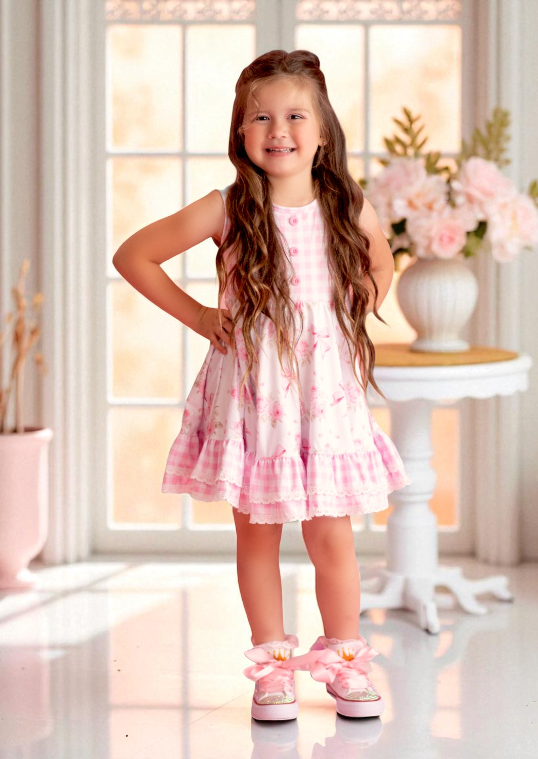 Baby Toddler & Girls Pink Ribbon Rose Twirl Dress