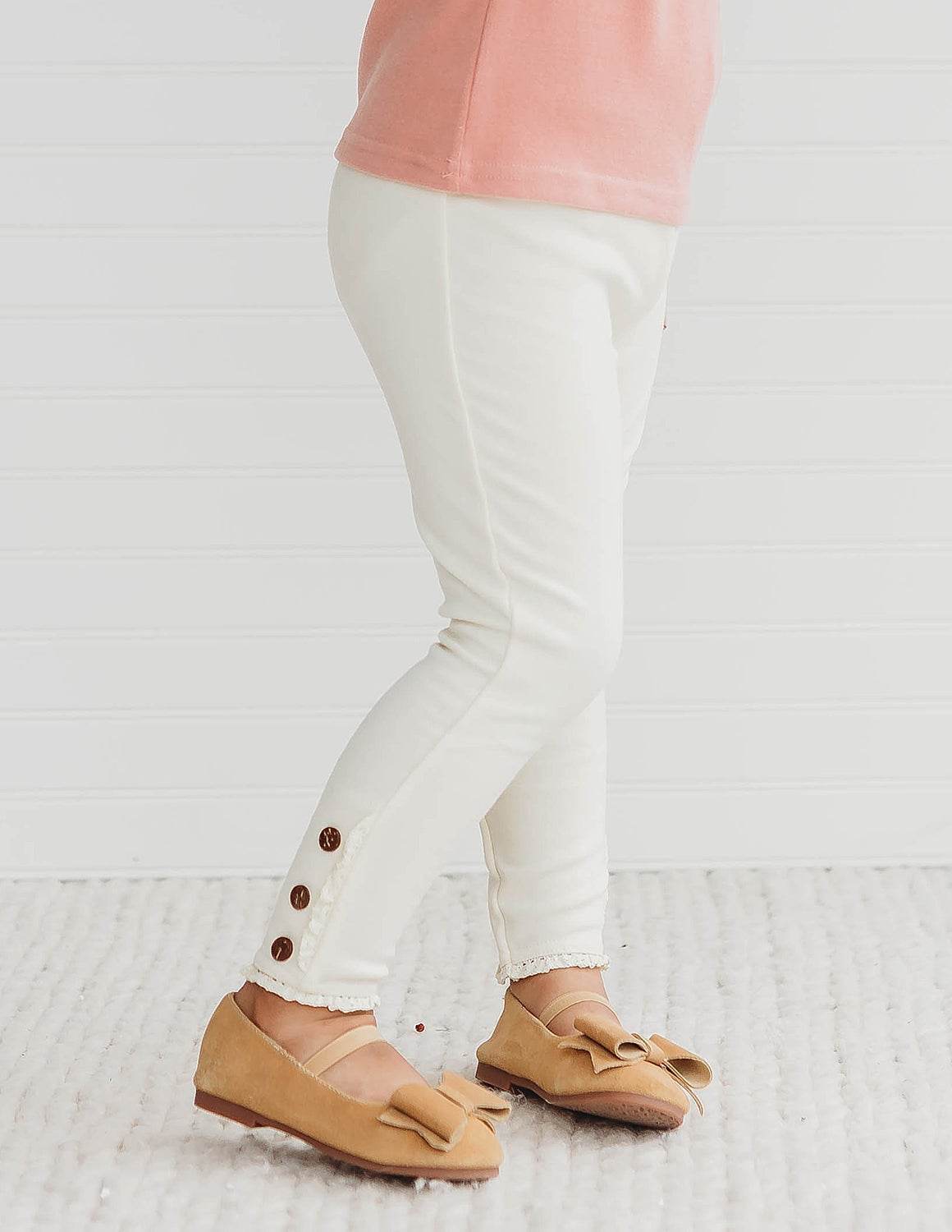 girls Button Leggings in Cream