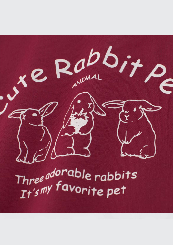 Cute Rabbits Striped Sleeve Tee | Cranberry Navy
