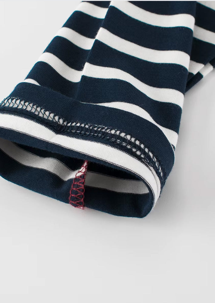 Cute Rabbits Striped Sleeve Tee | Cranberry Navy