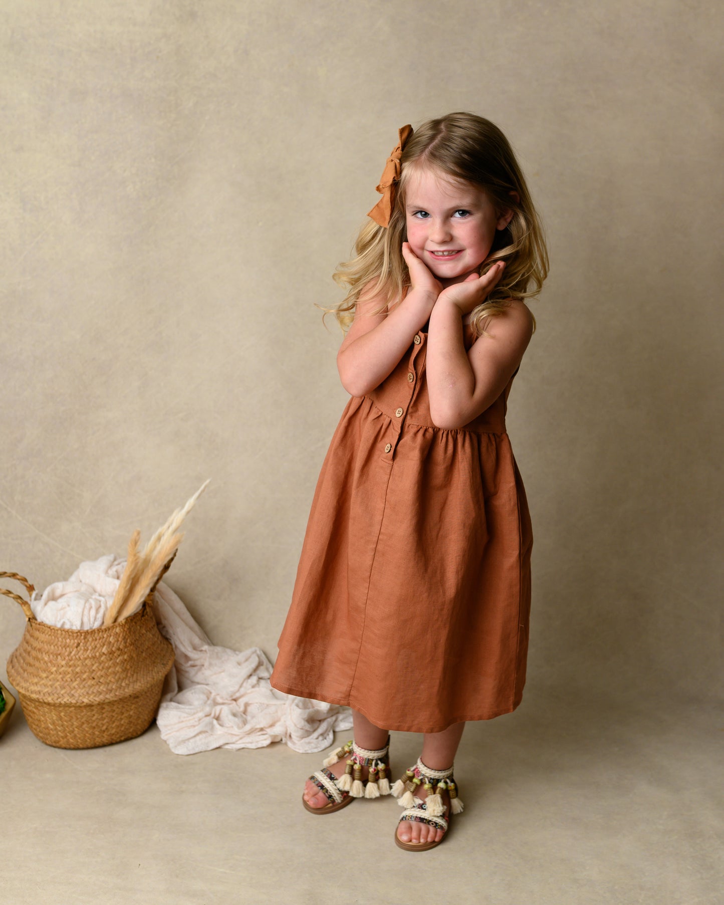 Girls Brown Linen Cami Dress