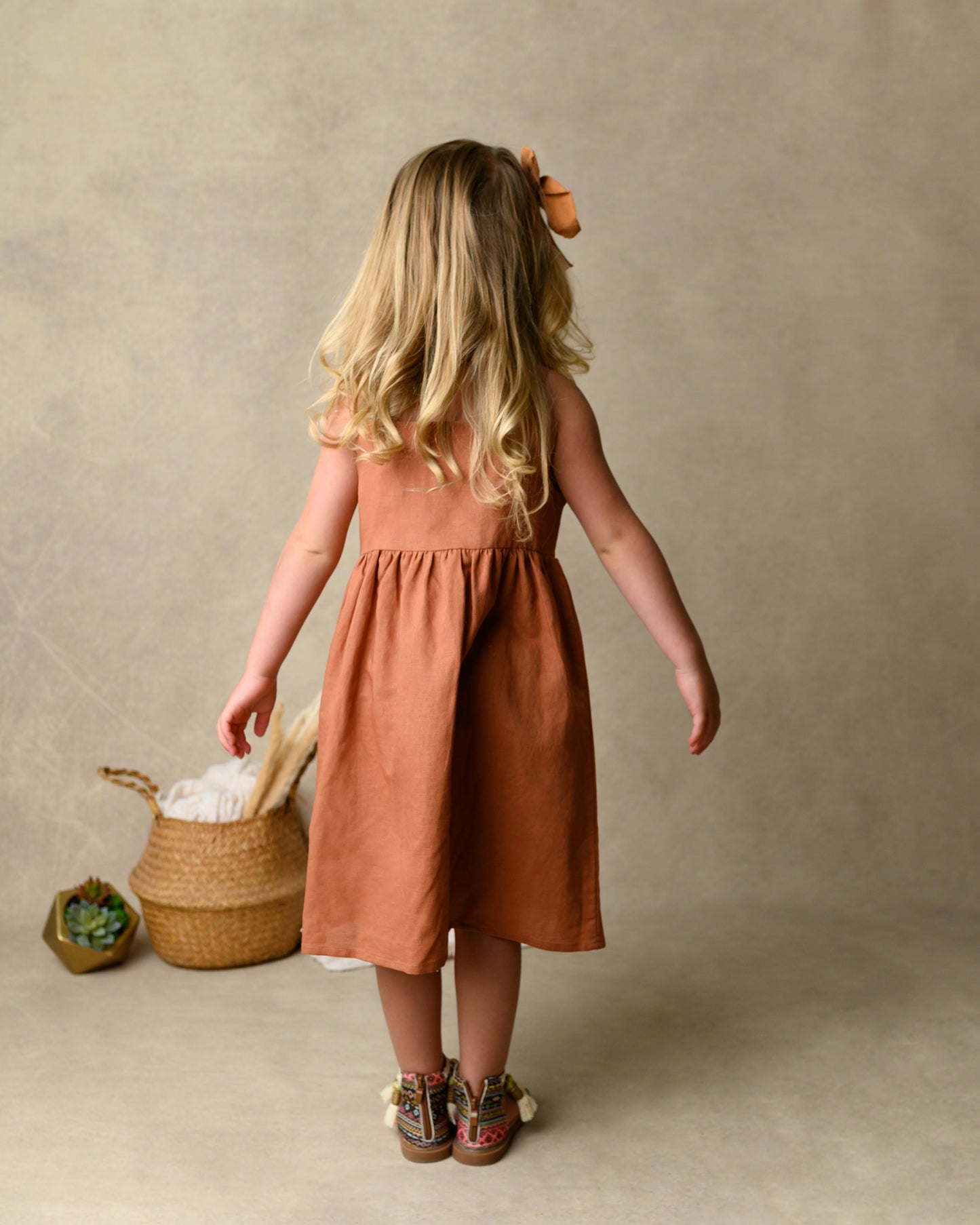 Girls Brown Linen Cami Dress