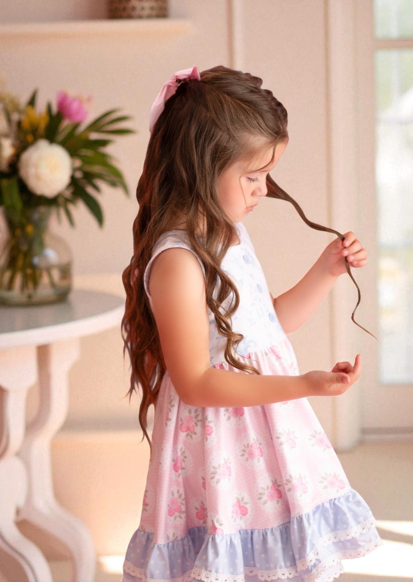 Tiffany Blue & Pink Rose Toddler Girl Twirl Dress