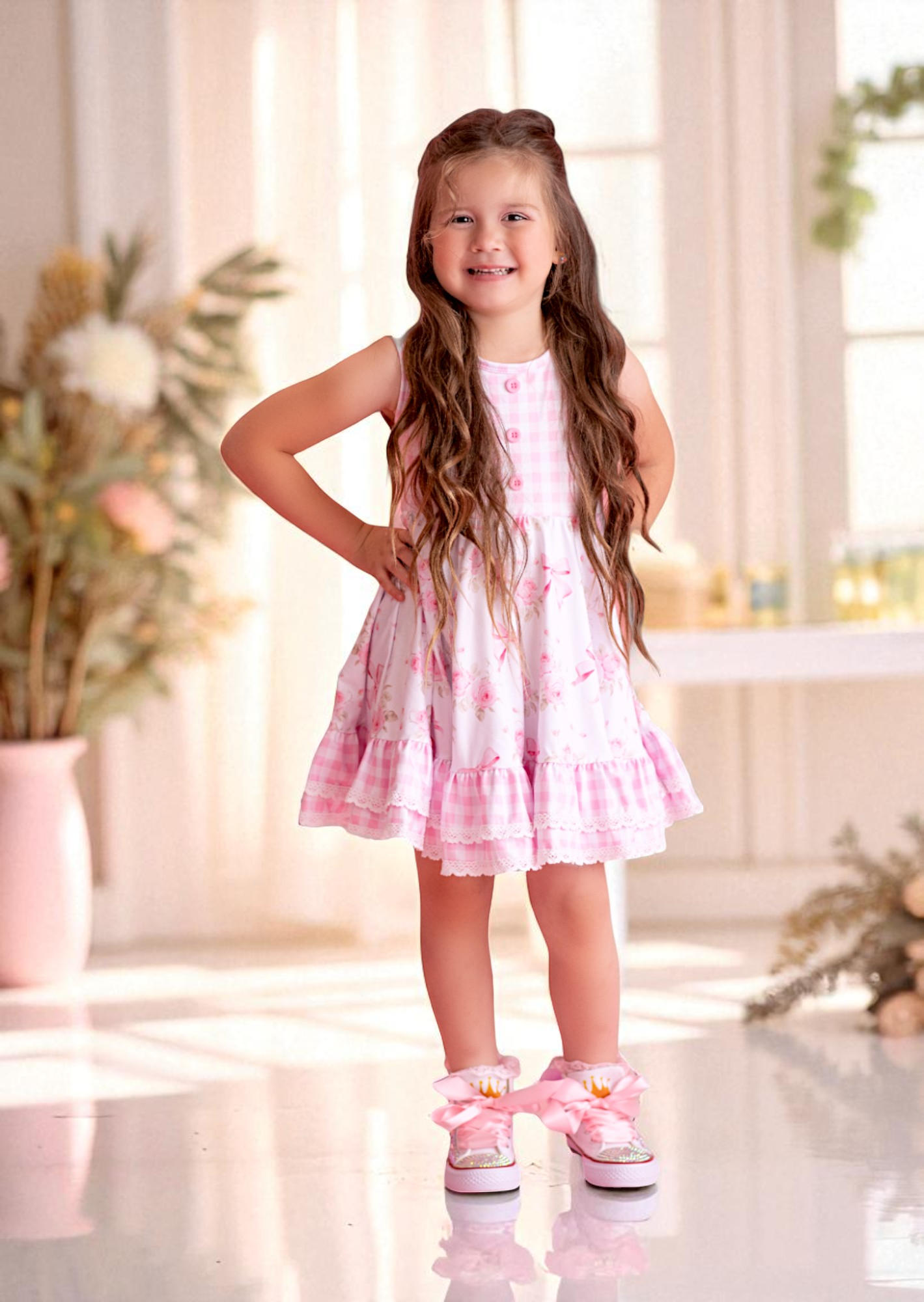 Baby Toddler & Girls Pink Ribbon Rose Twirl Dress