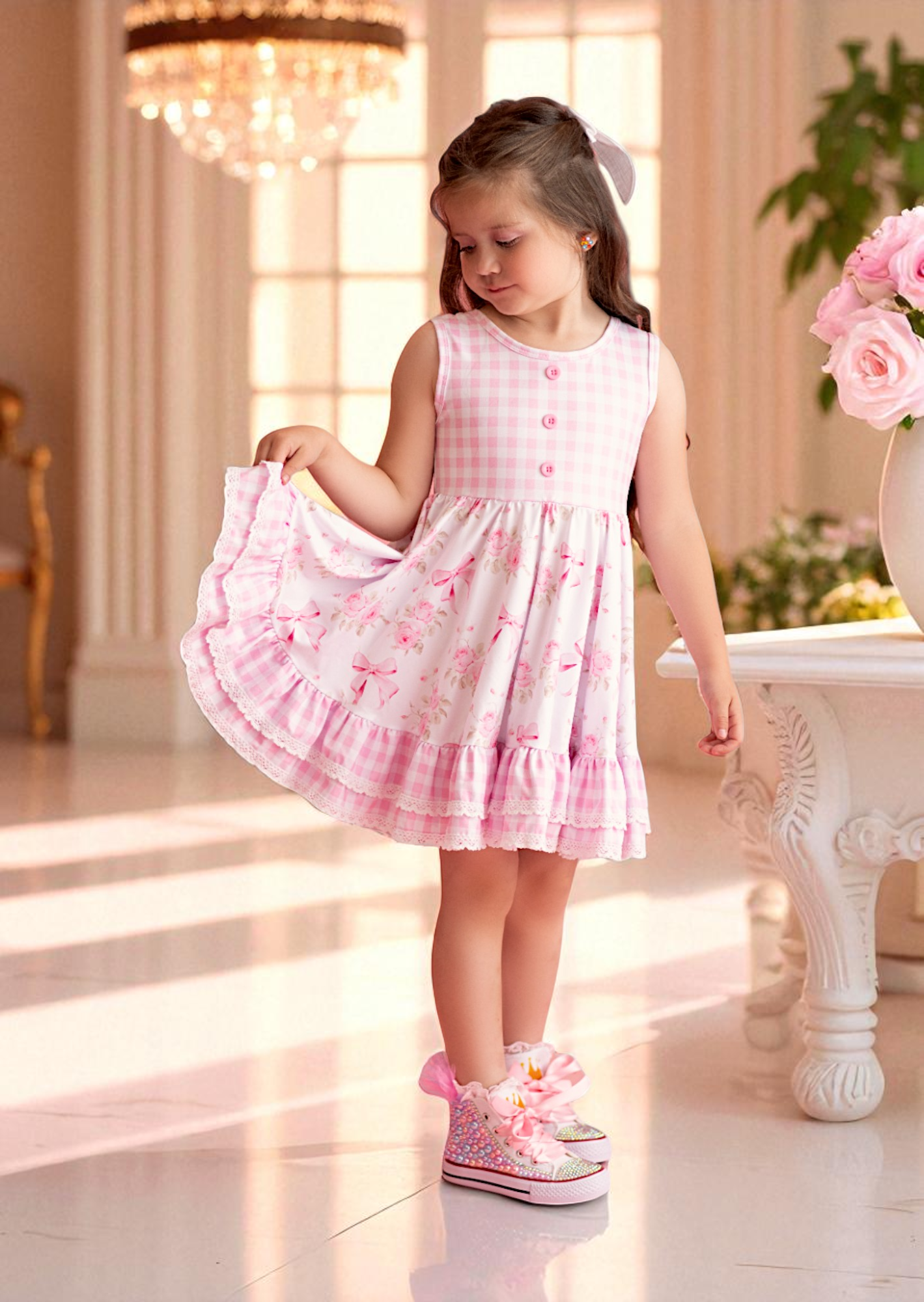 Baby Toddler & Girls Pink Ribbon Rose Twirl Dress
