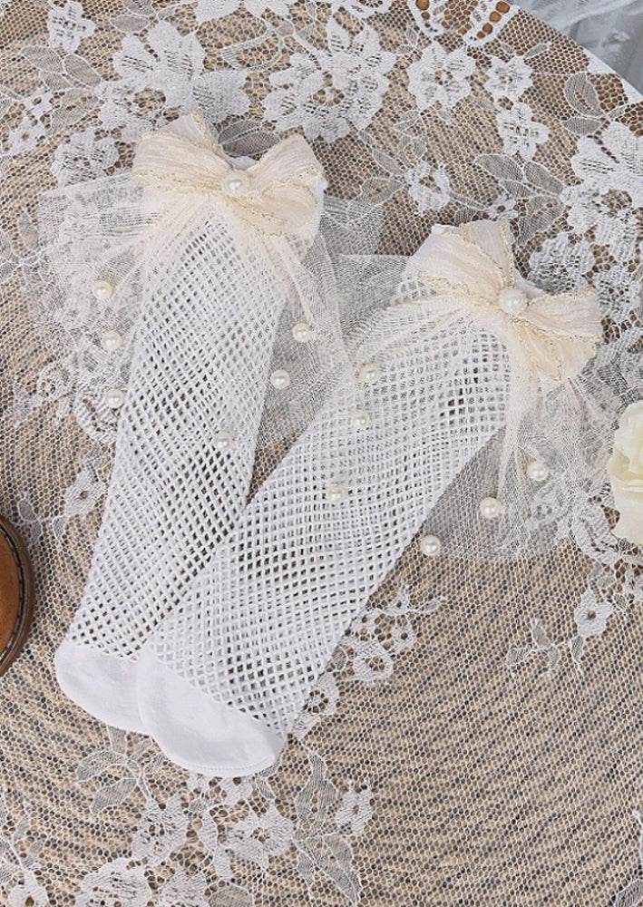 Girls Fancy Bow Fishnet Knee Socks