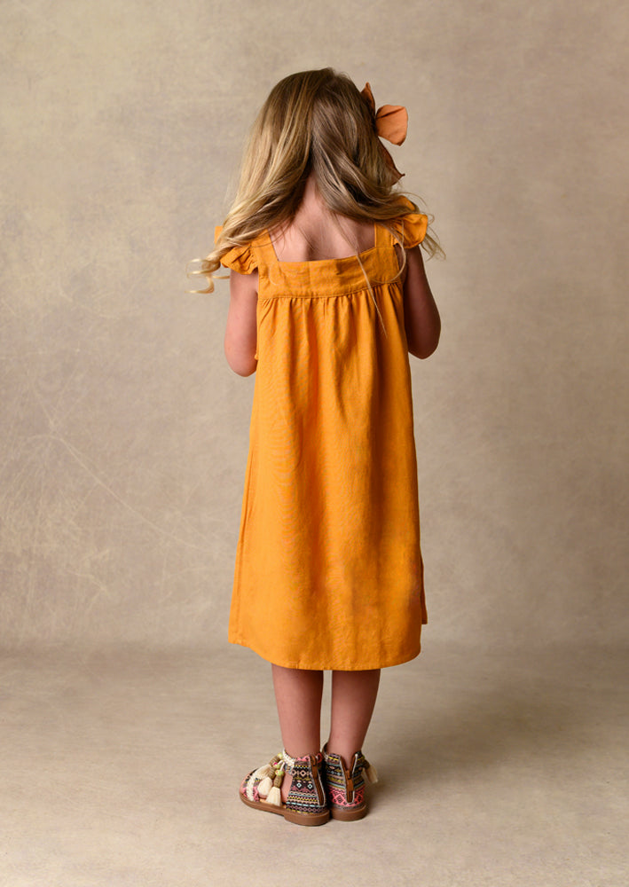 Baby Toddler Girls Gold Linen Ruffle Dress