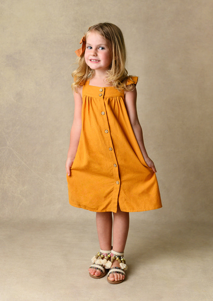 Baby Toddler Girls Gold Linen Ruffle Dress