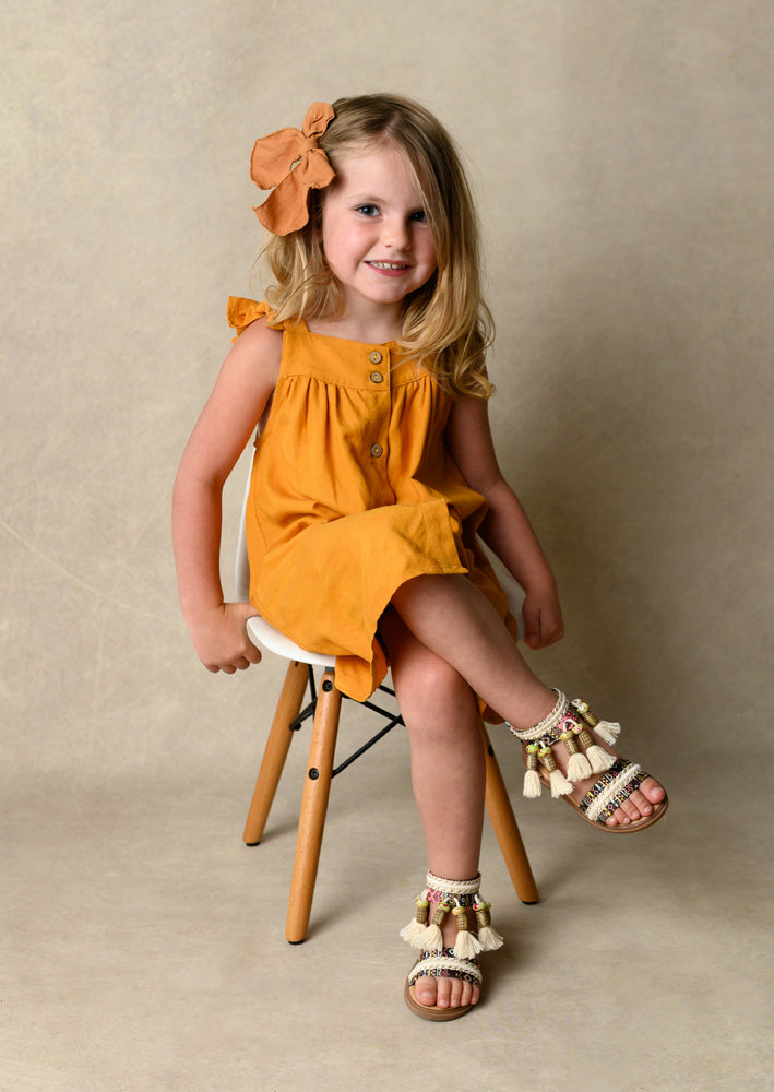 Baby Toddler Girls Gold Linen Ruffle Dress