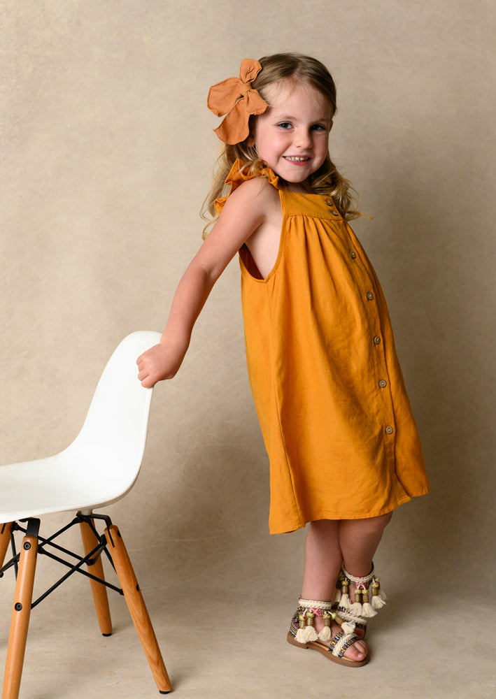 Baby Toddler Girls Gold Linen Ruffle Dress