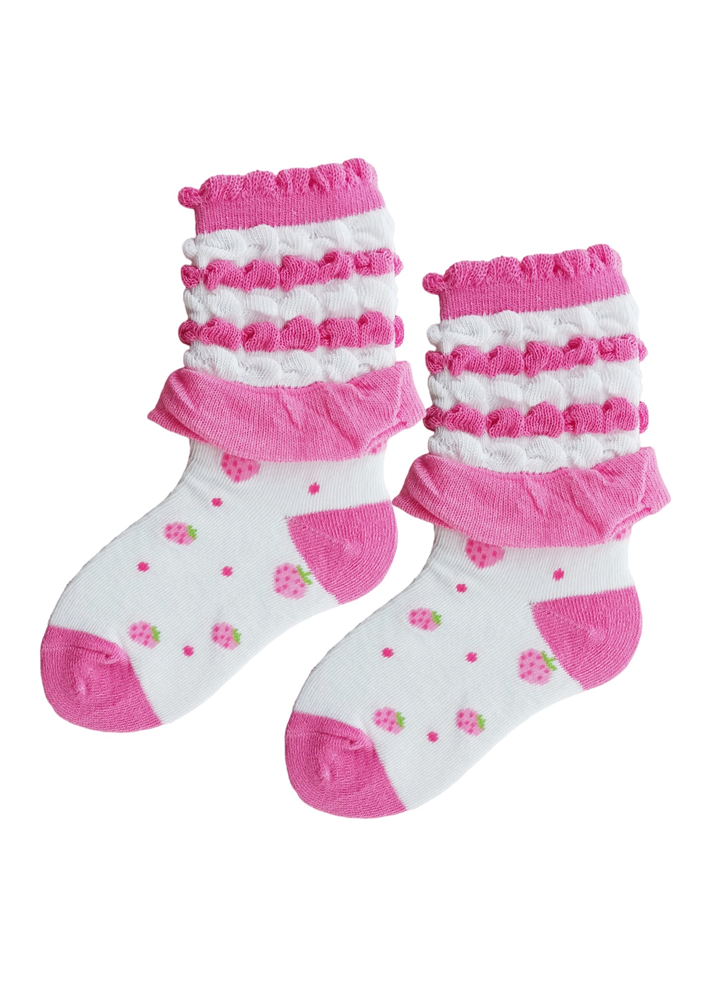 Toddler Girls Candy Ruffle Pink & White Strawberry Ankle Socks 4-6 Year White Strawberry