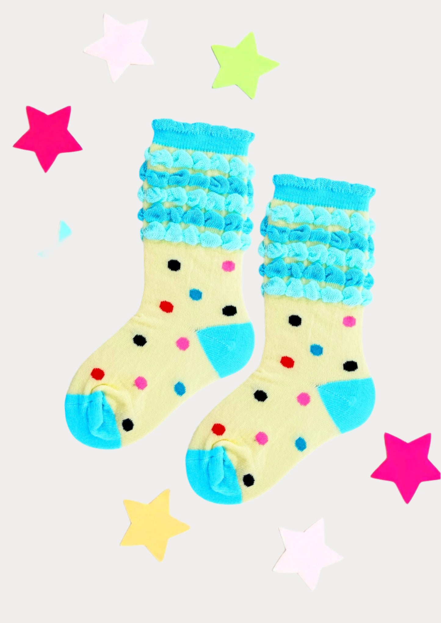 Candy Dots Poufy Girls Ankle Socks In Aqua