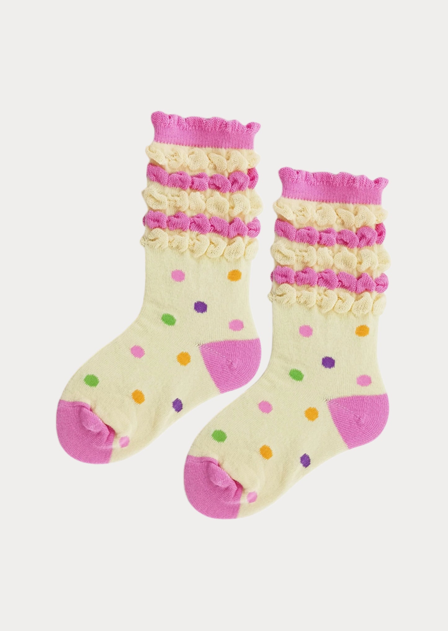 Candy Dots Poufy Girls Ankle Socks In Pink and Yellow