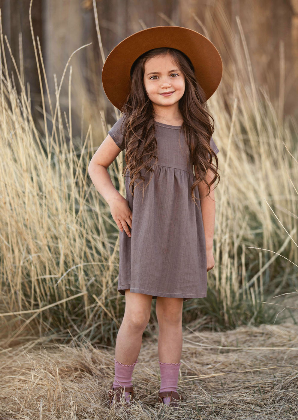 Storm Gray Girls Country Linen Dress