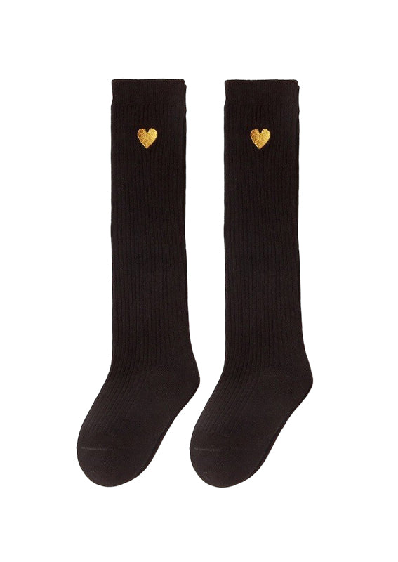 girls Over the Knee Heart Ribbed Sock (Sizes 1-10Years) Black