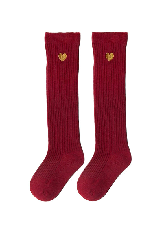 Kids Over the Knee Heart Ribbed Sock (Sizes 1-10Years) Burgundy