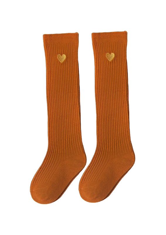 toddler girl Over the Knee Heart Ribbed Sock (Sizes 1-10Years) Chestnut