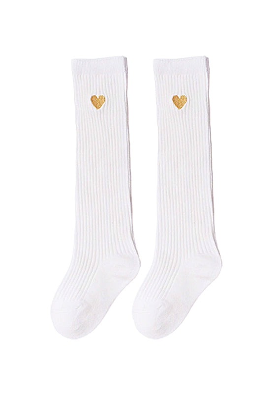 Girls Over the Knee Heart Ribbed Sock (Sizes 1-10Years) White
