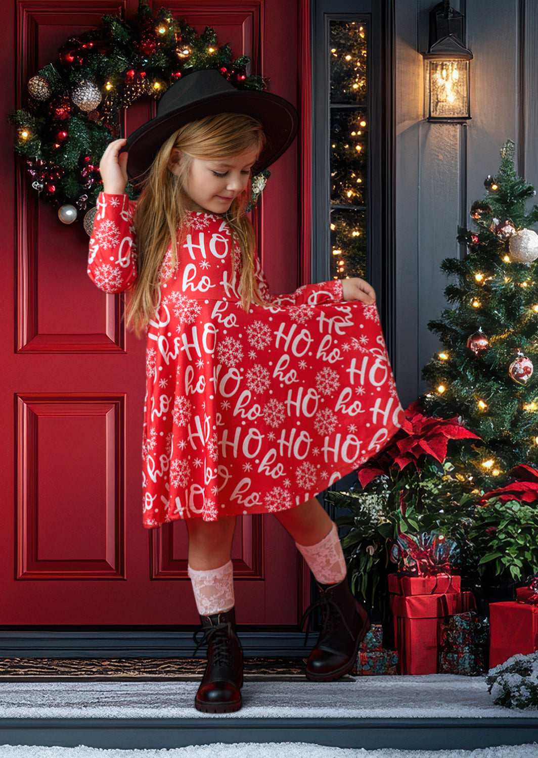 Toddler Girl Ho Ho Ho Red Christmas Twirl Dress