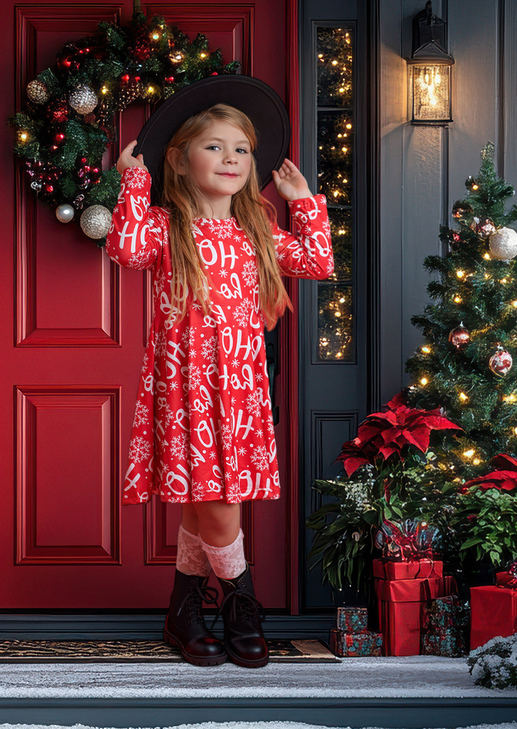 Toddler Girl Ho Ho Ho Red Christmas Twirl Dress