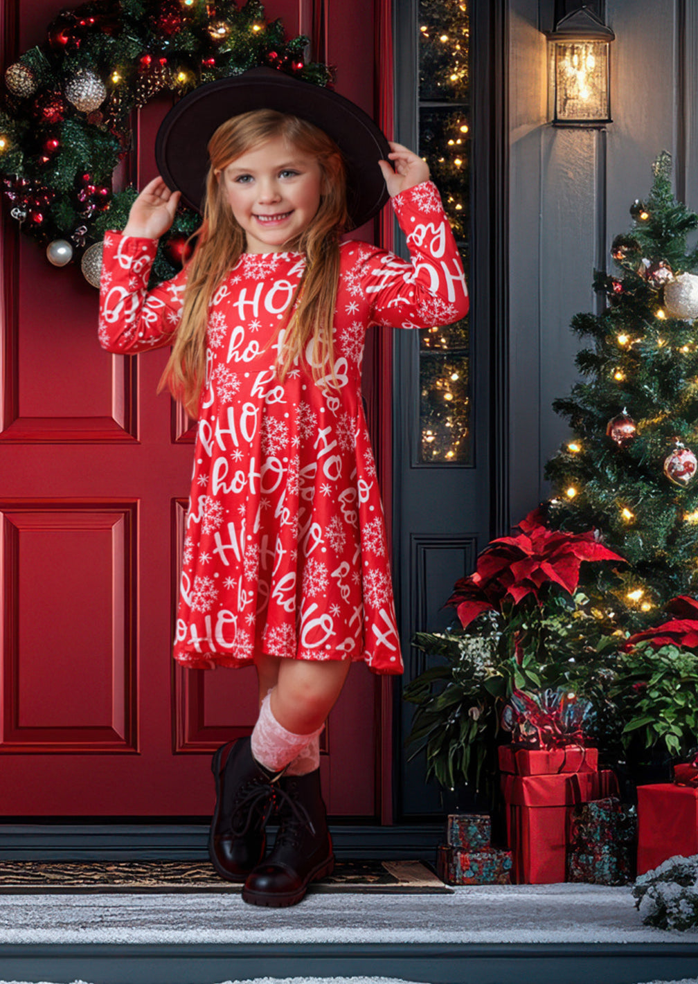 Toddler Girl Ho Ho Ho Red Christmas Twirl Dress