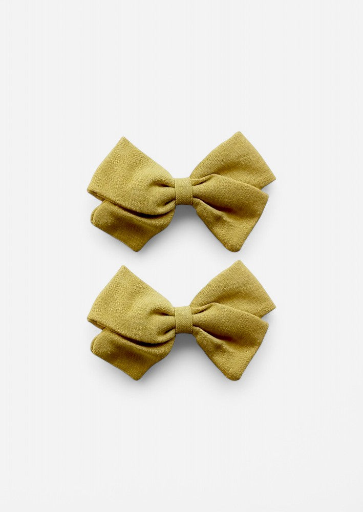 Luxury Linen Pinwheel Hair Bow Set | Light Gold