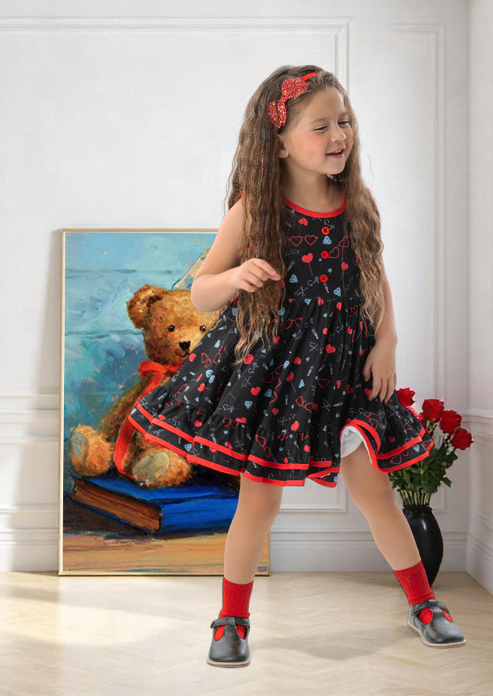 Toddler Girl Black Lollipop Hearts Twirl Dress