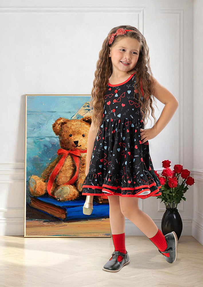 Toddler Girl Black Lollipop Hearts Twirl Dress