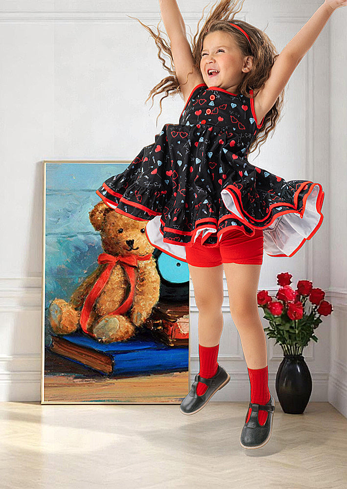 Toddler Girl Black Lollipop Hearts Twirl Dress