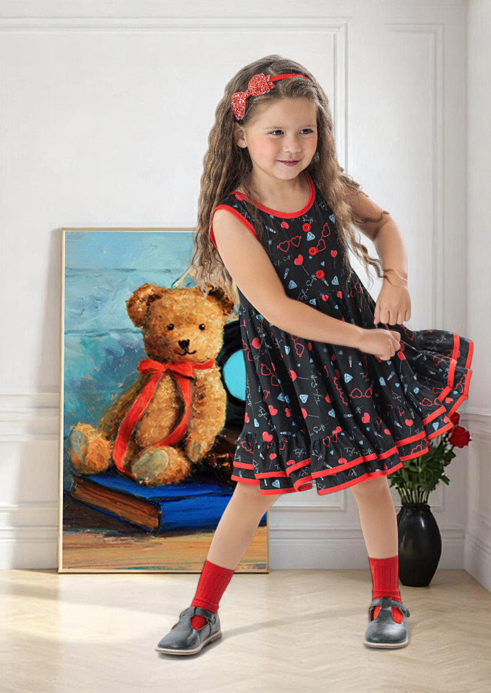 Toddler Girl Black Lollipop Hearts Twirl Dress