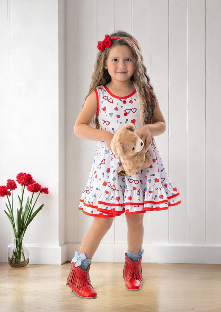 Girls Red & White Lollipop Hearts Twirl Dress